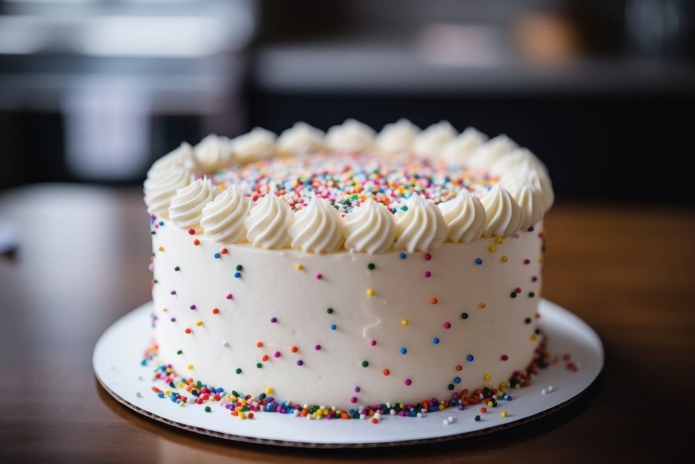 Vanilla buttercream Birthday cake sprinkles birthday dessert. AI generated Image by rawpixel.