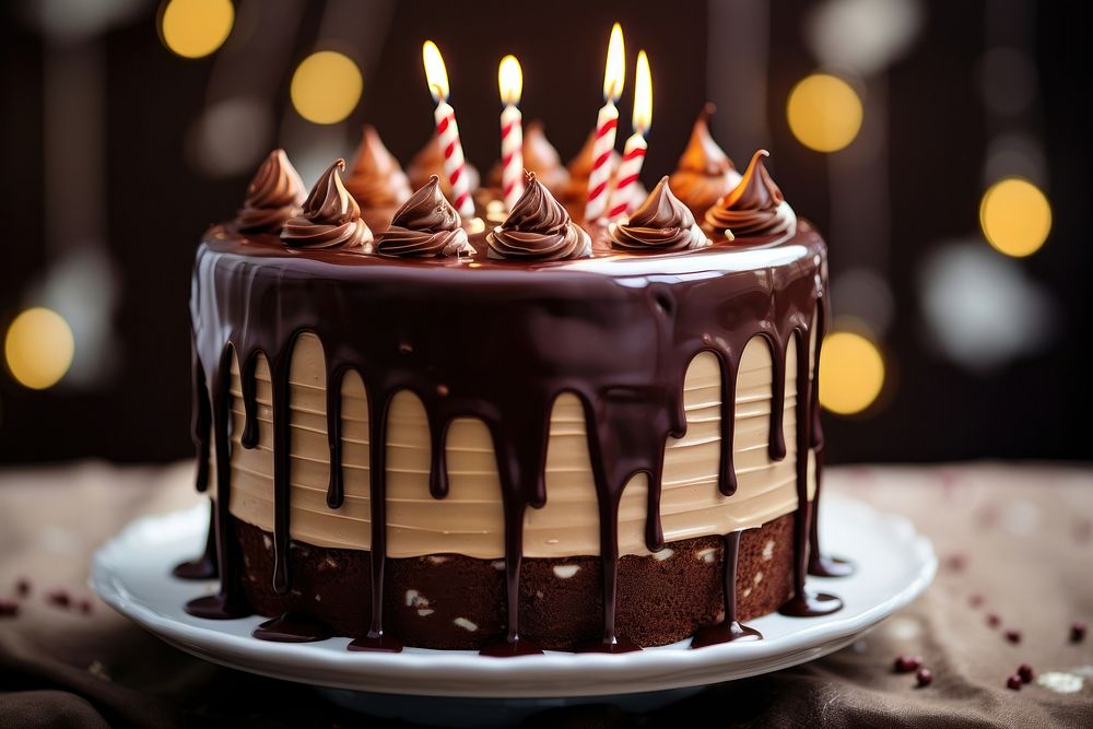 Chocolate birthday cake chocolate dessert ganache. AI generated Image by rawpixel.