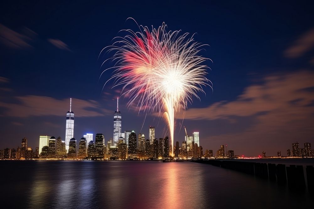 4th of july architecture cityscape fireworks. AI generated Image by rawpixel.