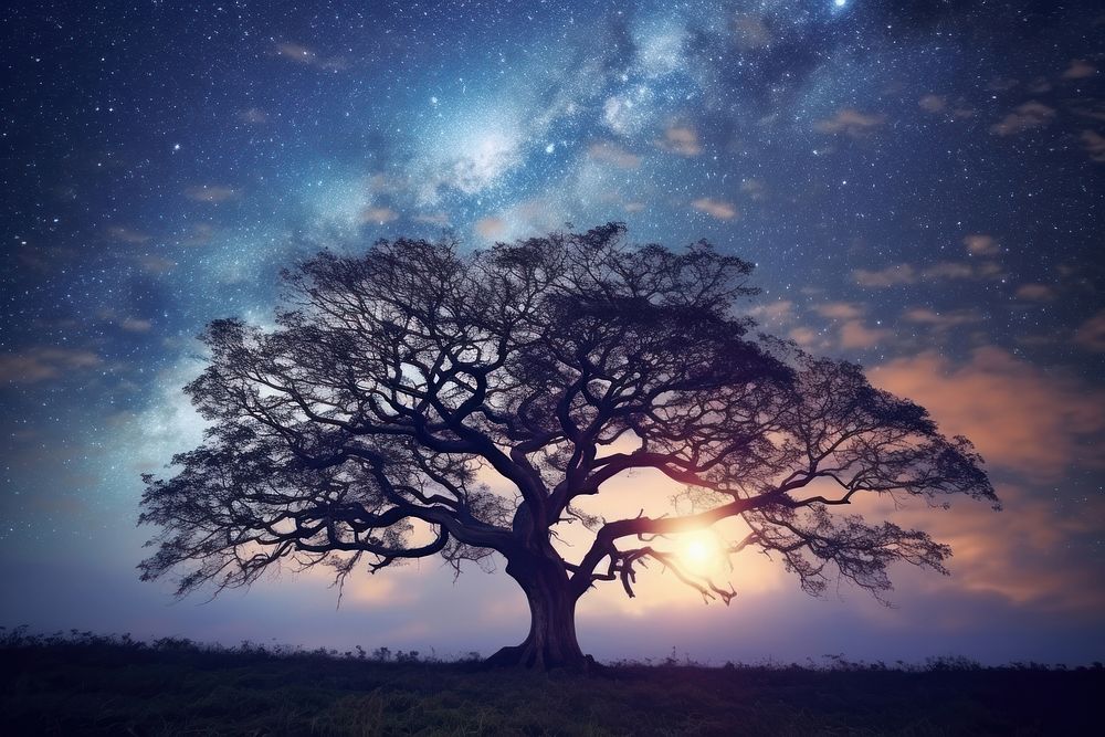 The Milky Way and the trees landscape outdoors nature. AI generated Image by rawpixel.