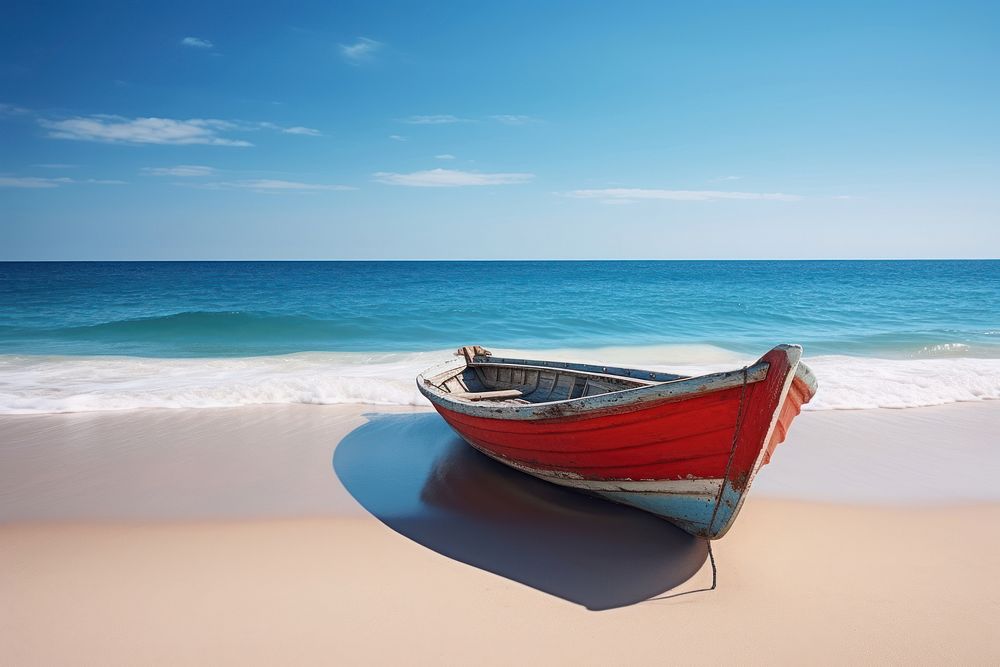 Wave and boat on the beach outdoors horizon vehicle. AI generated Image by rawpixel.