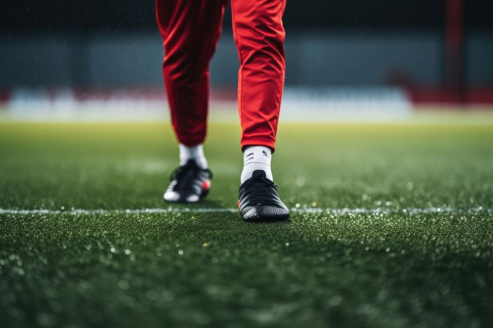 Young male football player on pitch grass shoe low section. AI generated Image by rawpixel.