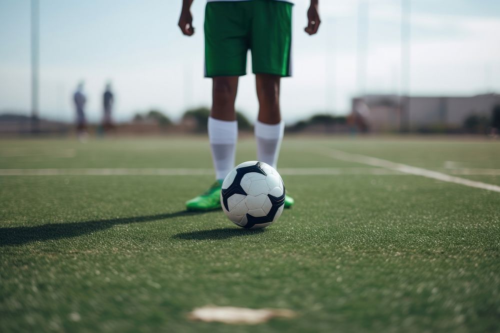 Young male football player on pitch sports competition low section. AI generated Image by rawpixel.