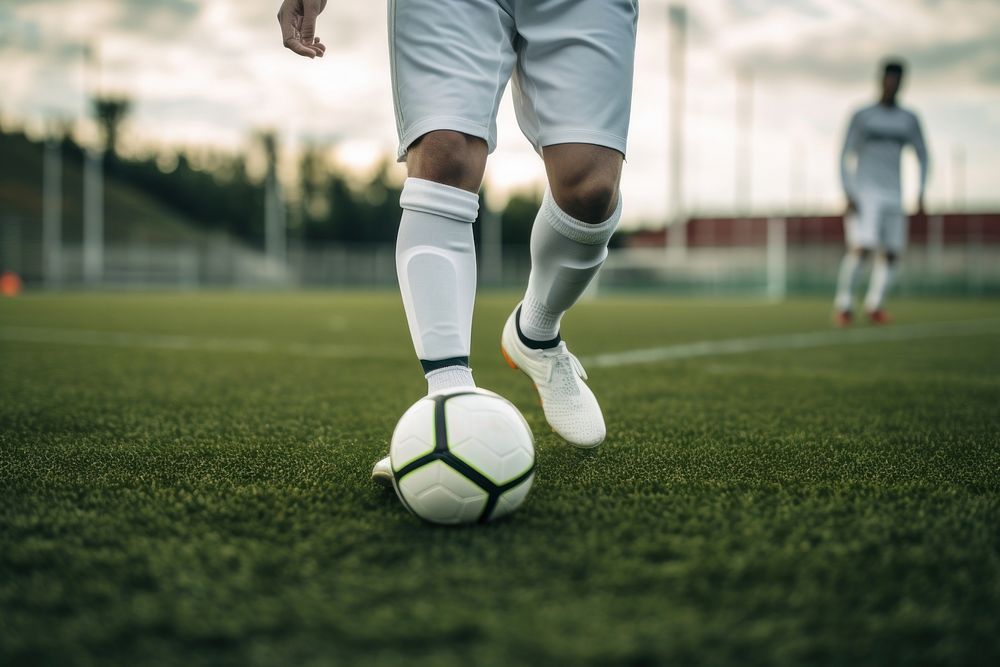 Young male football player on pitch sports low section competition. AI generated Image by rawpixel.