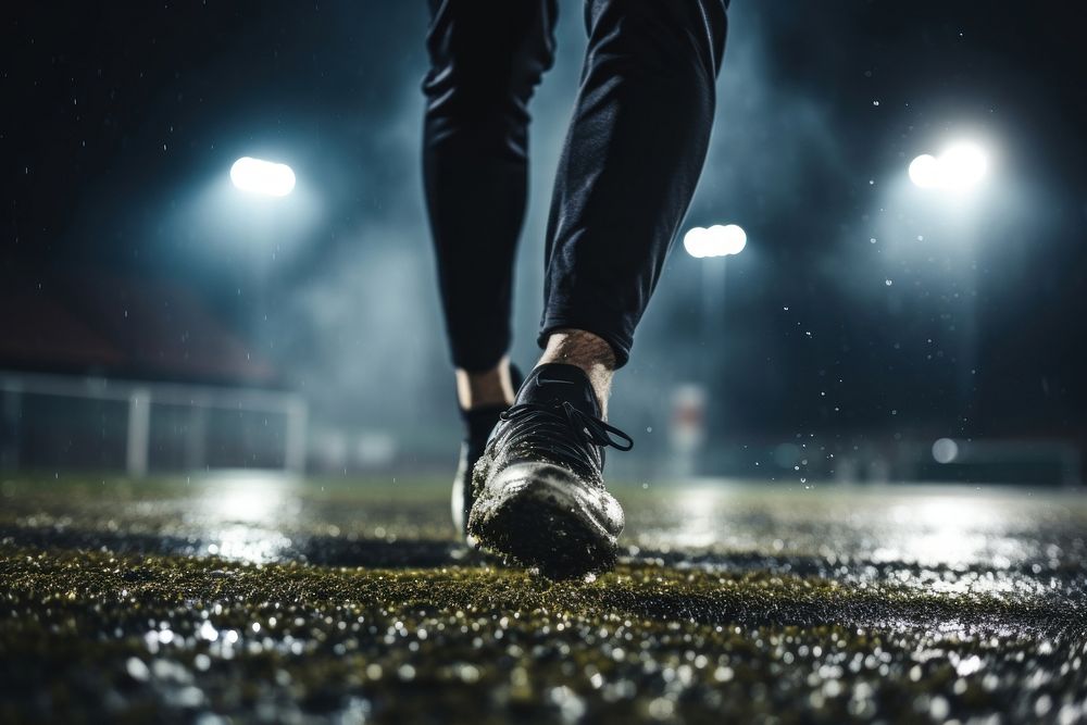 Young male football player on pitch footwear outdoors adult. AI generated Image by rawpixel.