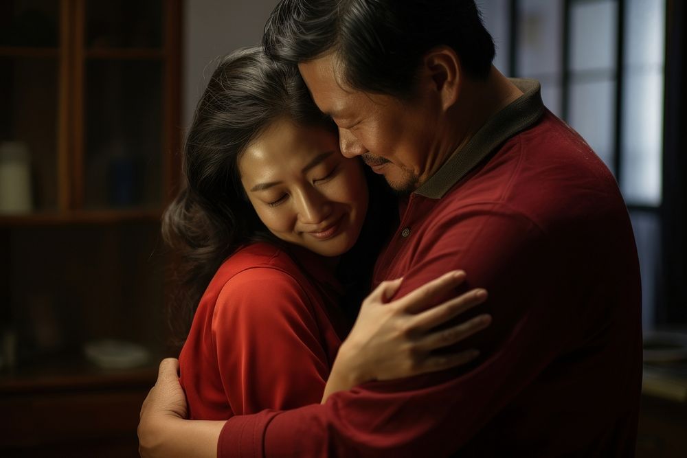 Chinese couple hugging adult love. AI generated Image by rawpixel.