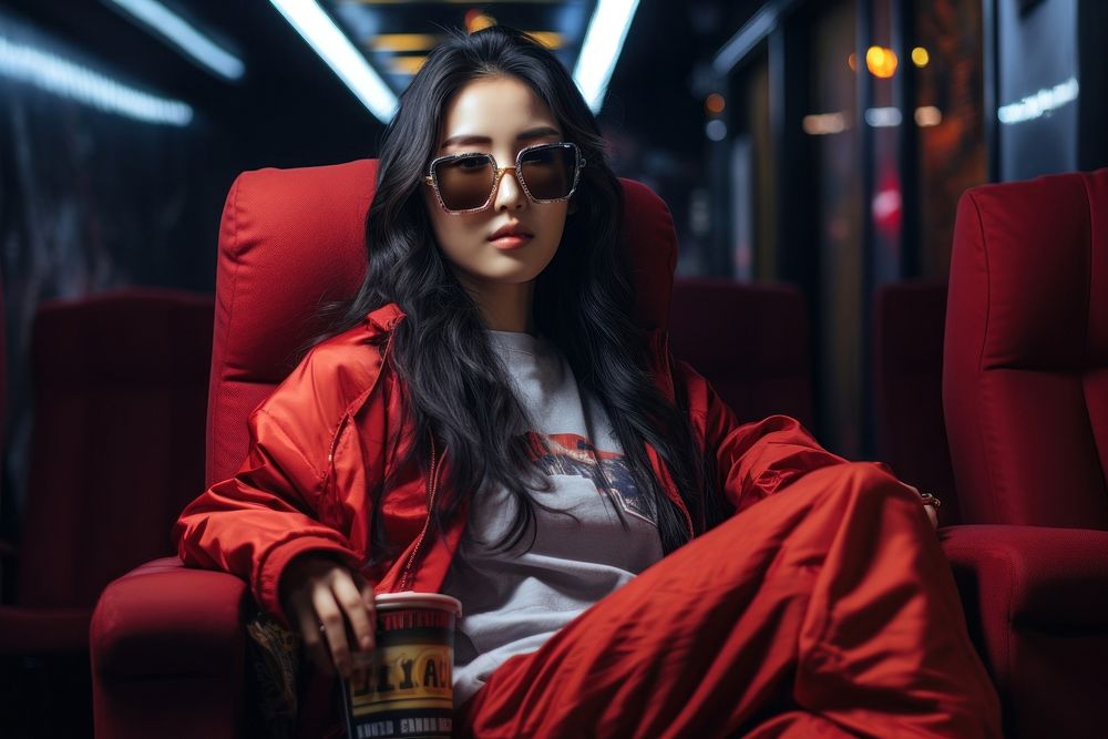 Korean female sunglasses portrait sitting. AI generated Image by rawpixel.