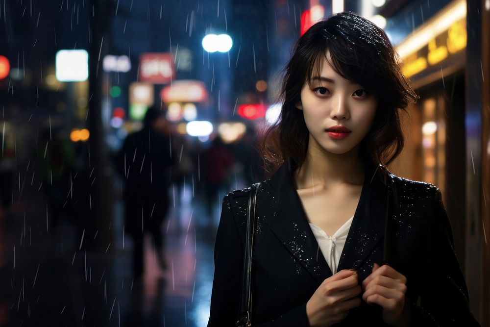 Korean female portrait night adult. AI generated Image by rawpixel.