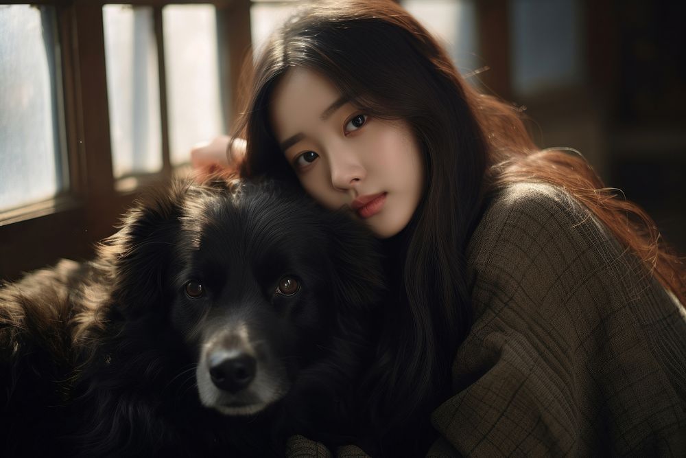 Korean girl dog portrait mammal. AI generated Image by rawpixel.
