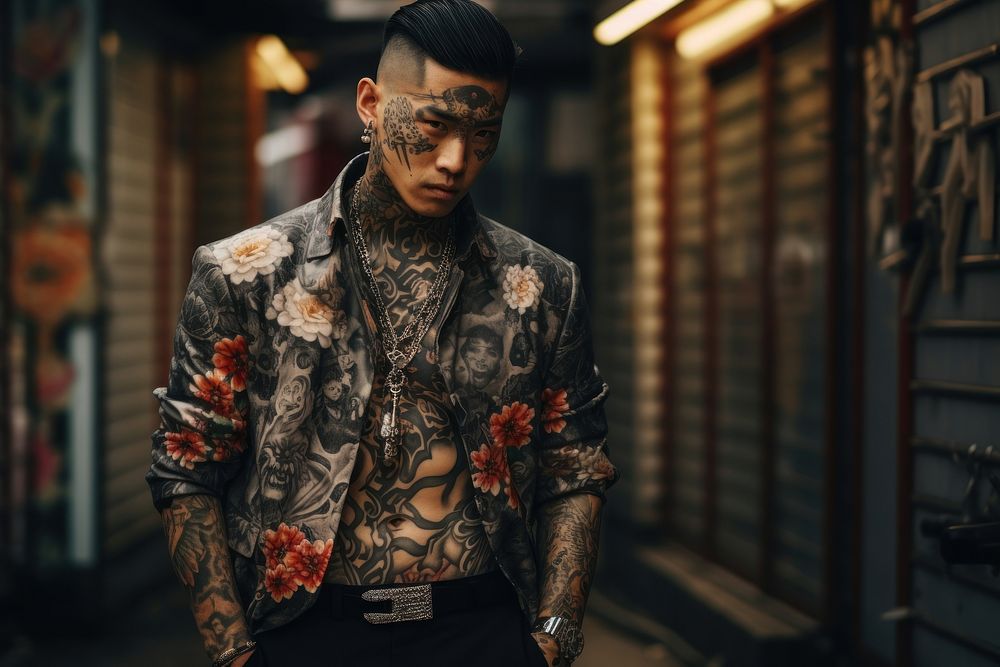Korean mafia male tattoo individuality architecture. AI generated Image by rawpixel.