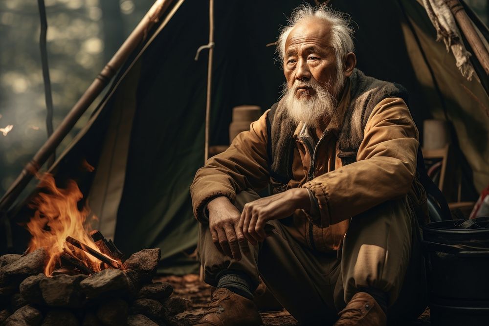 Korean old male outdoors camping adult. AI generated Image by rawpixel.