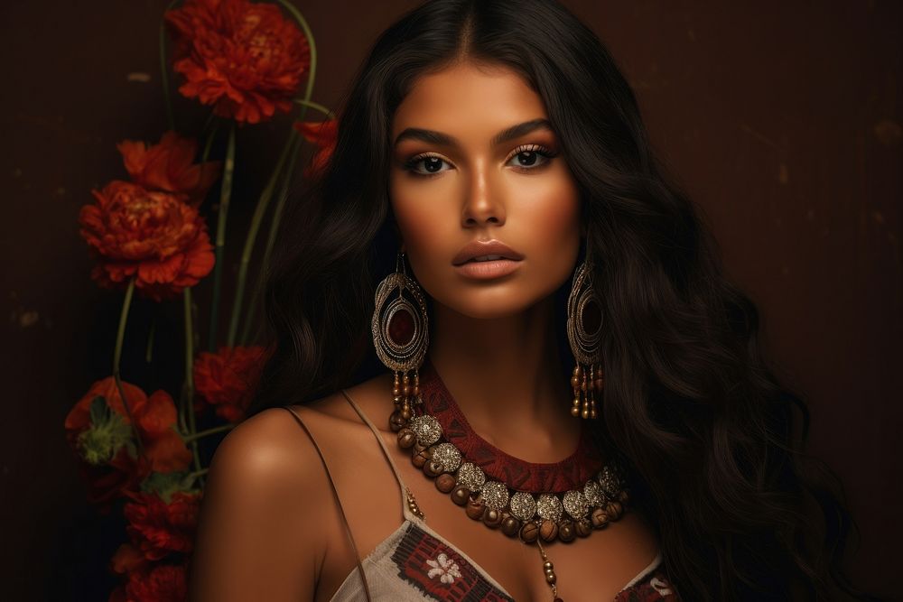 Latinx women people portrait necklace jewelry. AI generated Image by rawpixel.