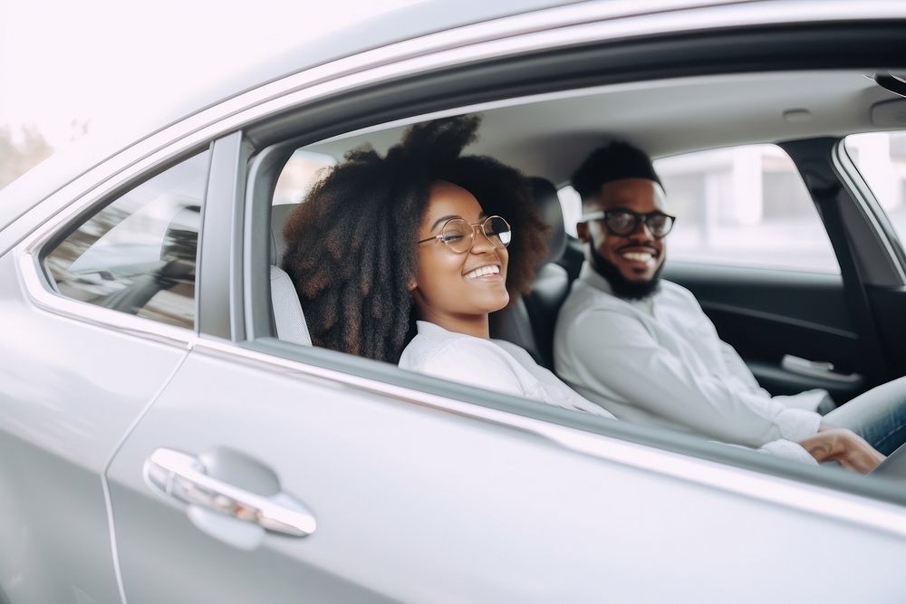 A young black couple in a car vehicle driving travel. AI generated Image by rawpixel.