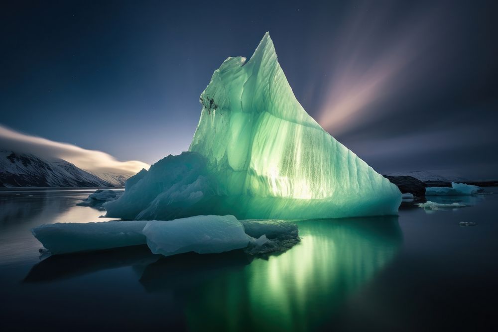 Aurora with iceberg mountain outdoors nature. AI generated Image by rawpixel.