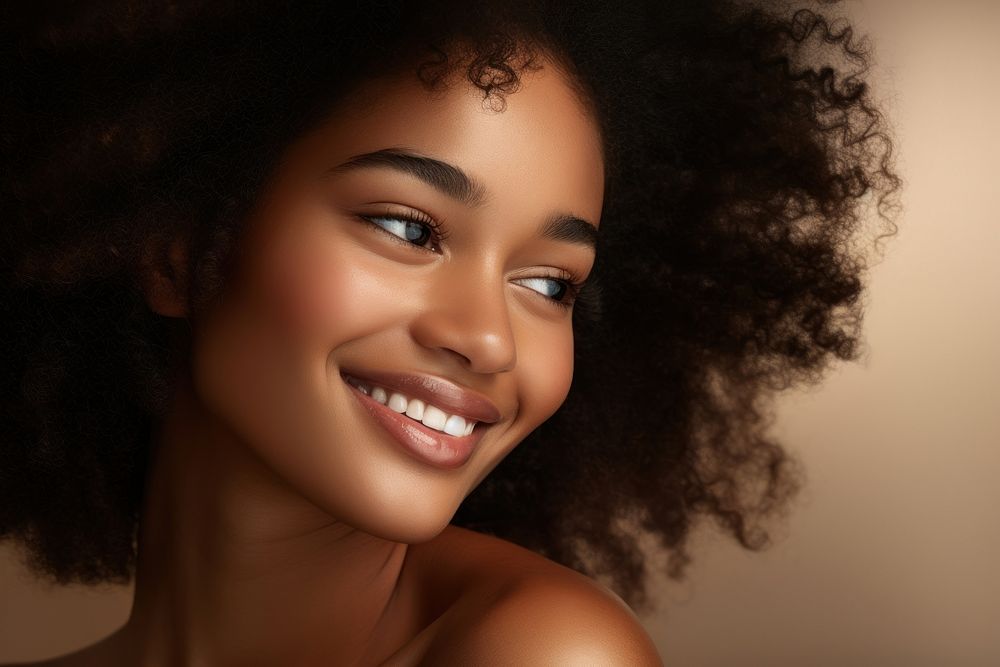 Beauty portrait of african american girl skin smiling adult. AI generated Image by rawpixel.