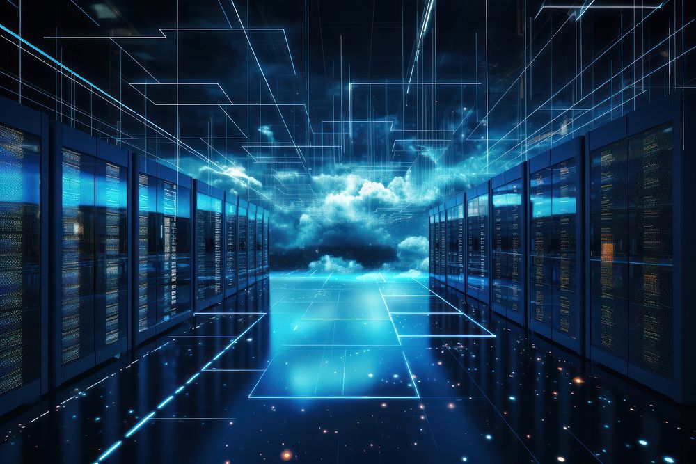 Big data visualization data center analytics IOT cloud computing AI computer server architecture. AI generated Image by…