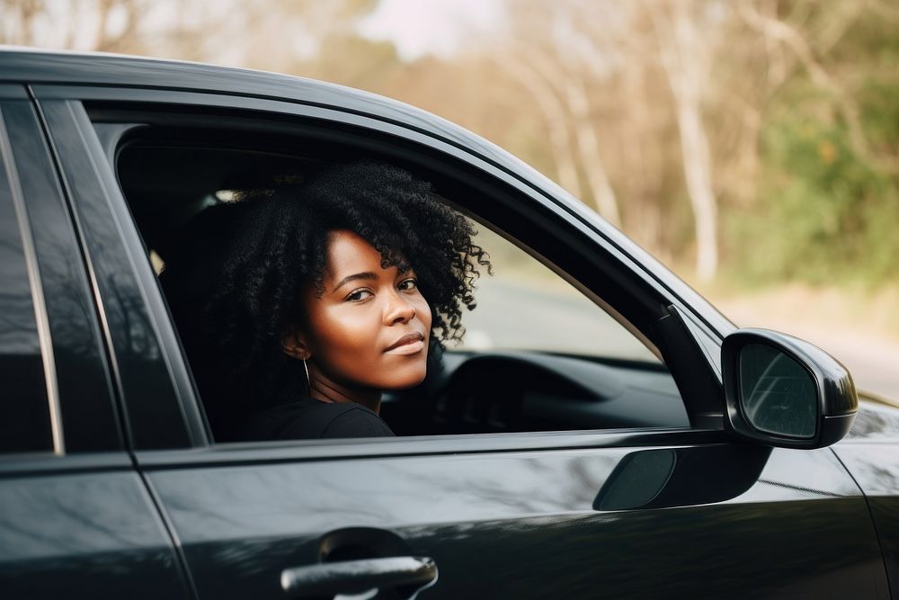 Black woman leaning out car window vehicle travel adult. AI generated Image by rawpixel.