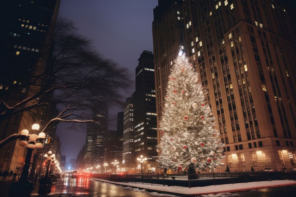 Christmas in New York citym christmas architecture illuminated. AI generated Image by rawpixel.