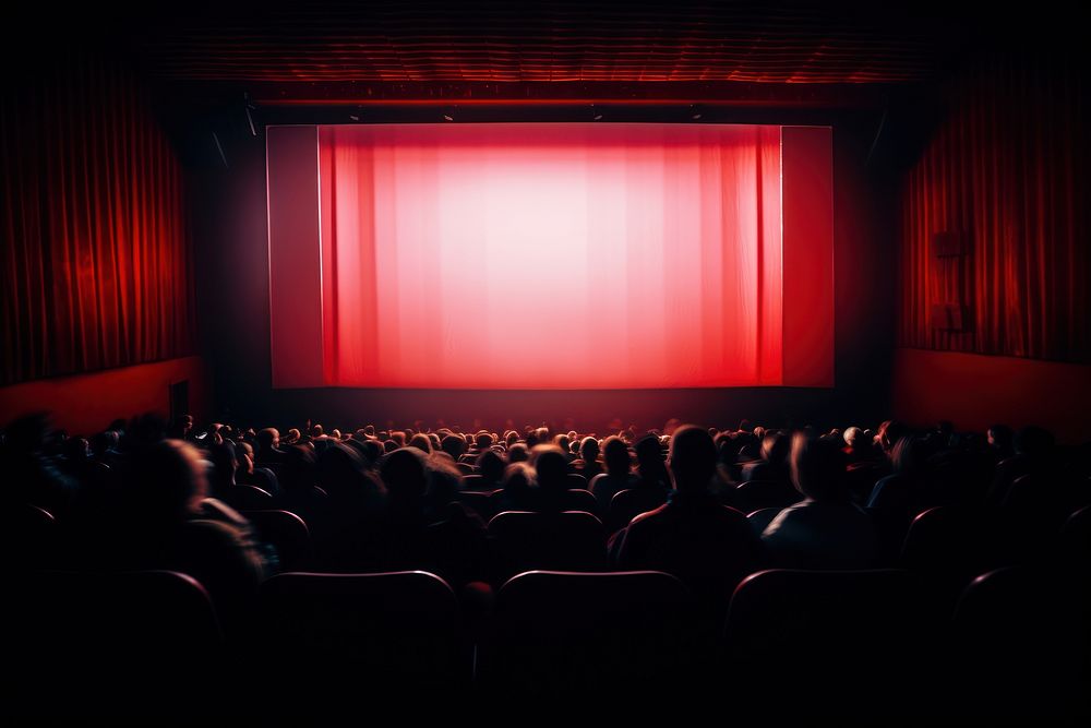 Cinema blank wide screen performance auditorium watching. 