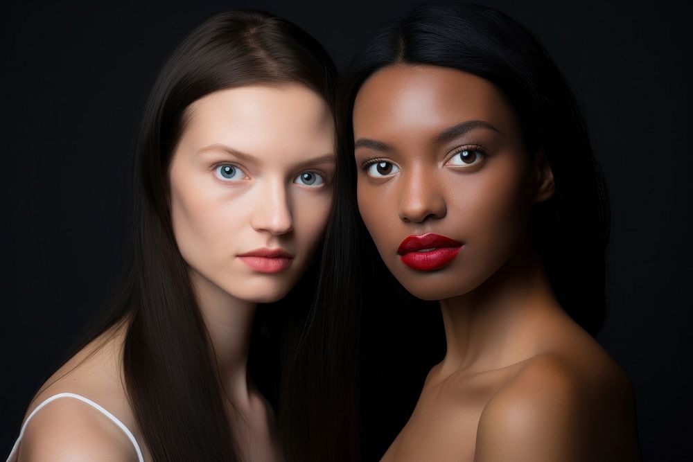 Colourful studio portrait of two women lipstick adult photo. AI generated Image by rawpixel.