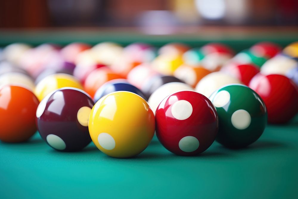 Close-up of balls on pool table sports eight-ball relaxation. AI generated Image by rawpixel.
