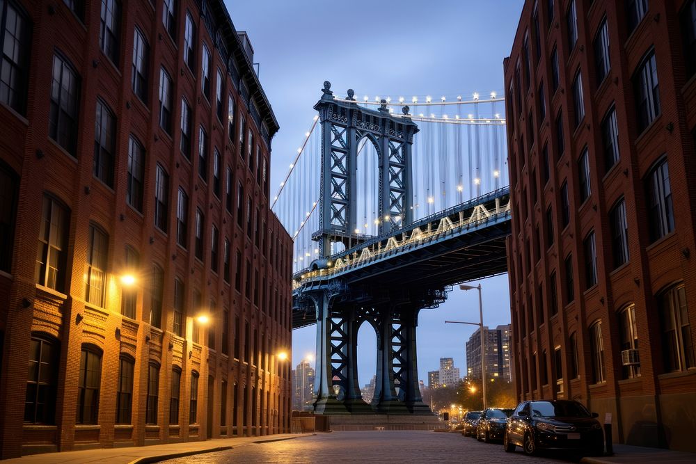 DUMBO Manhattan architecture metropolis cityscape. AI generated Image by rawpixel.