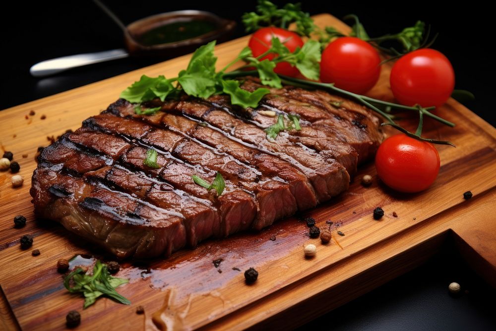 Grilled sirloin steak cooked rare with spice grilled meat food. AI generated Image by rawpixel.