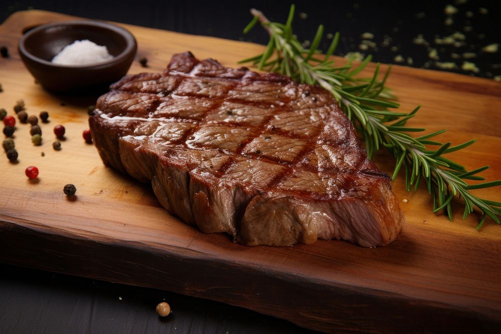 Grilled sirloin steak cooked rare with spice meat beef food. AI generated Image by rawpixel.