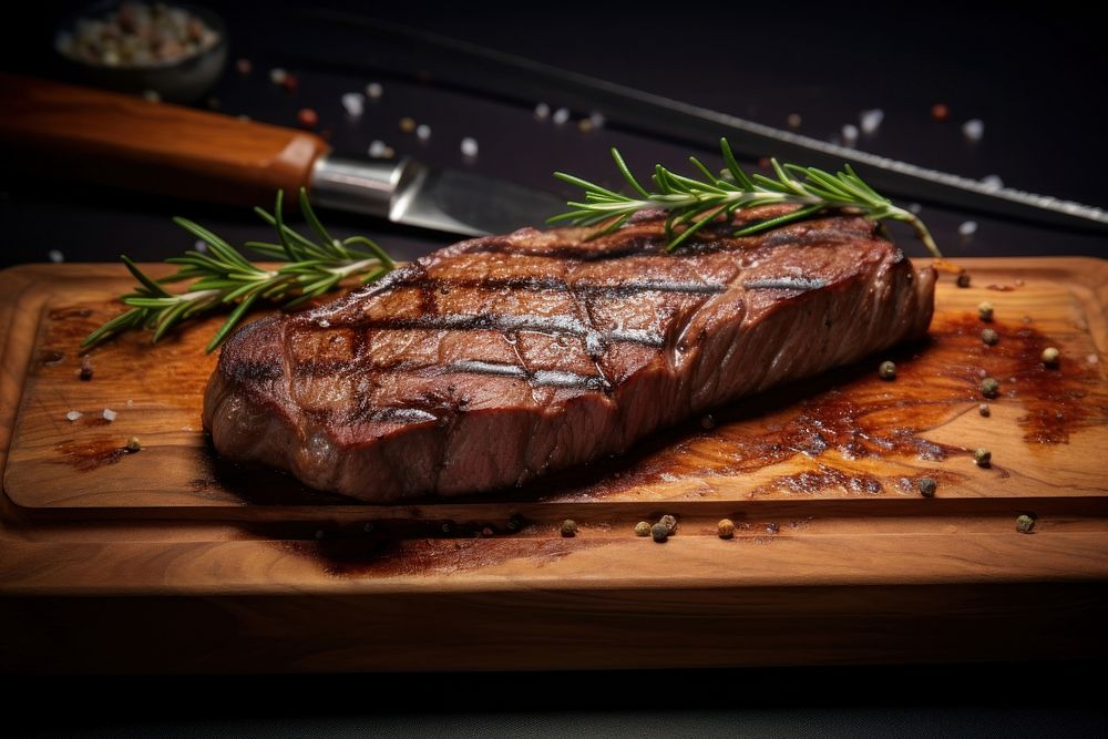 Grilled sirloin steak cooked rare with spice grilled meat beef. AI generated Image by rawpixel.