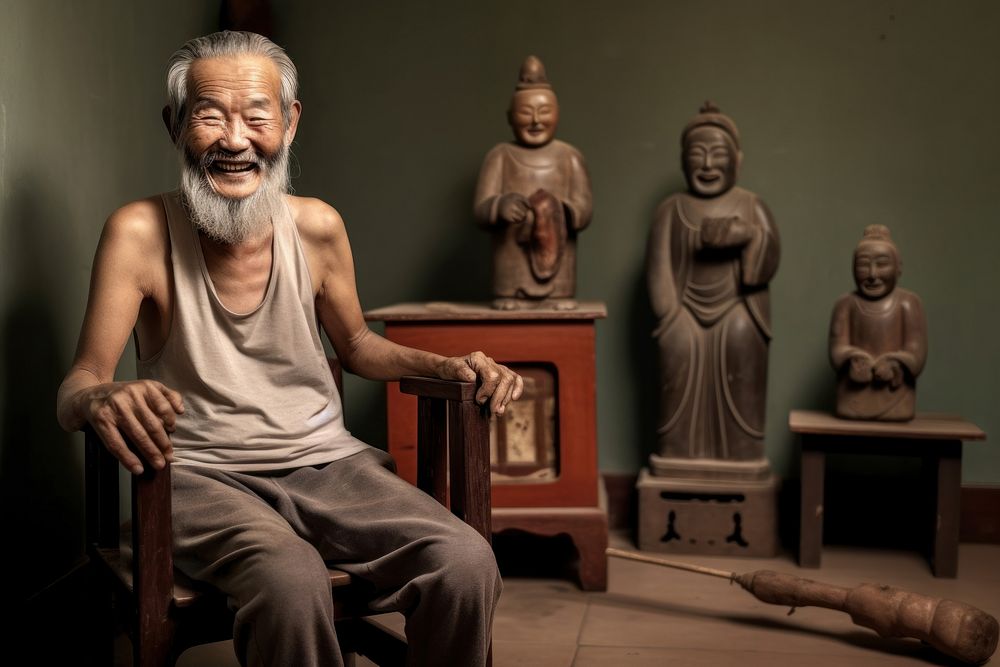 Happy Chinese senior man at home adult representation spirituality. AI generated Image by rawpixel.
