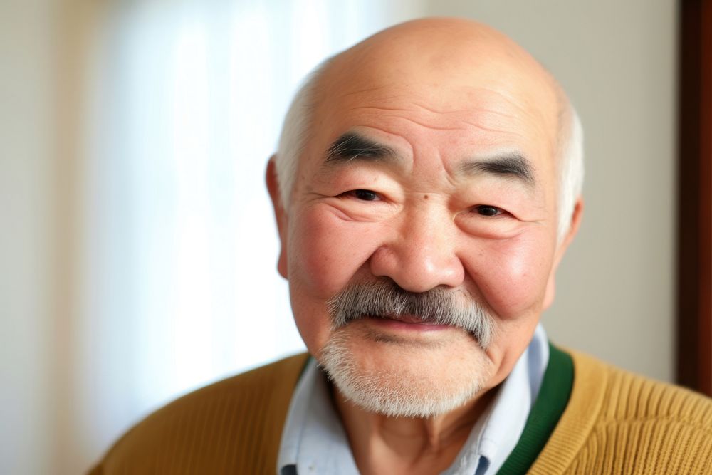 Happy East Asian senior man at home portrait adult photo. AI generated Image by rawpixel.