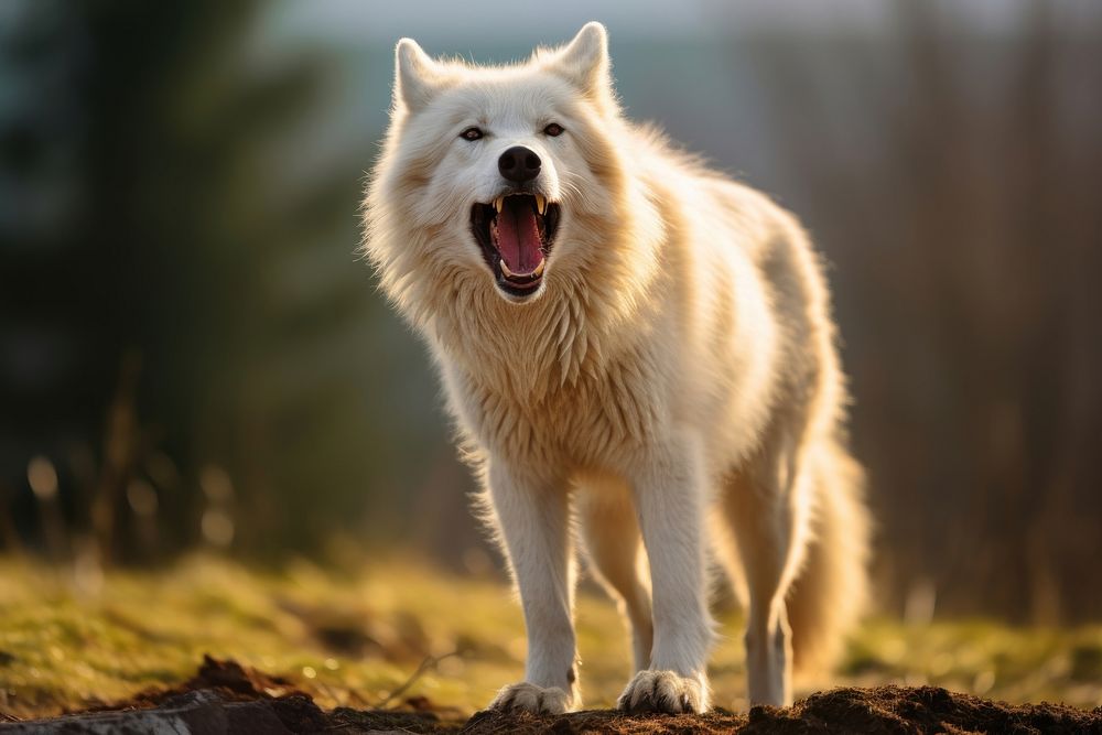 Arctic wolf howling purebred dog standing still mammal animal pet. AI generated Image by rawpixel.