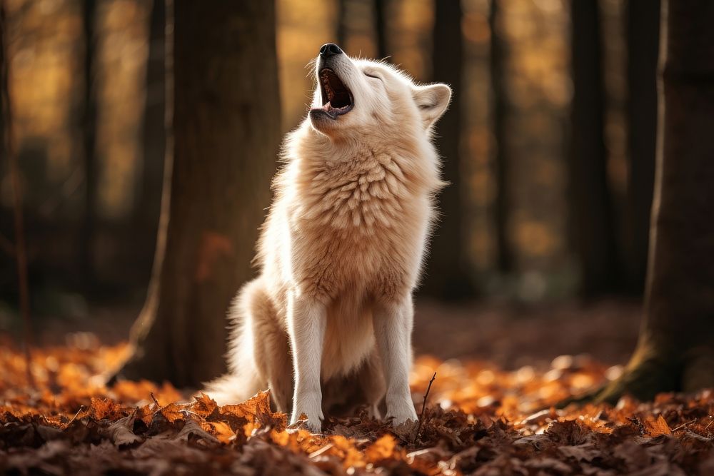 Arctic wolf howling purebred dog standing still mammal animal autumn. AI generated Image by rawpixel.
