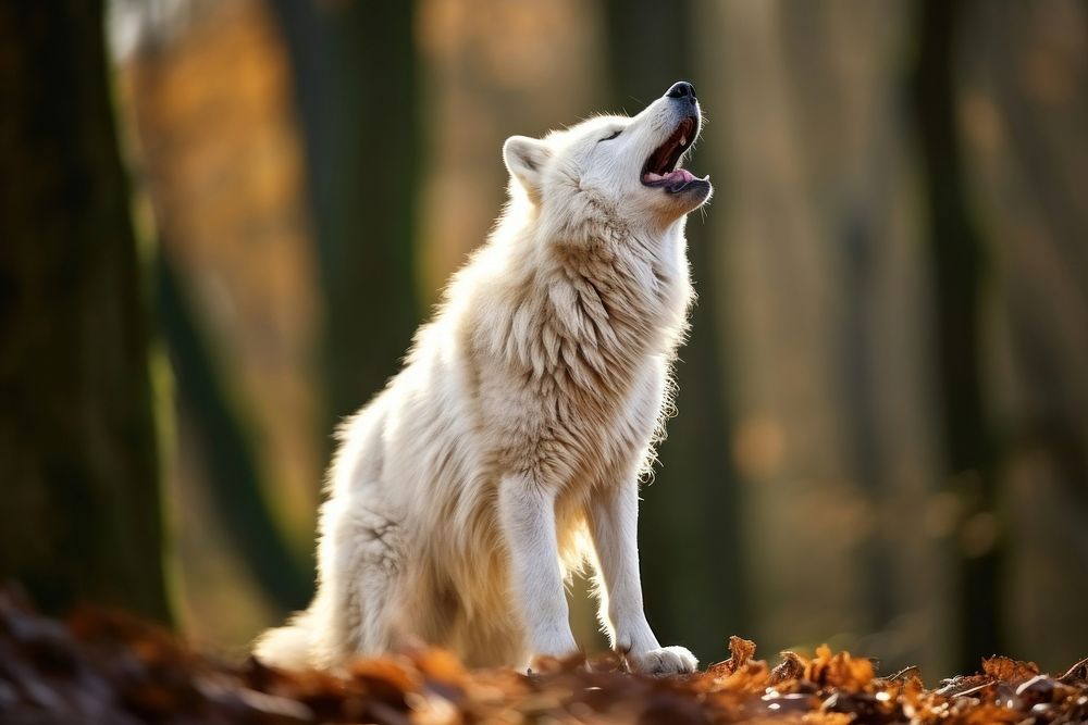 Arctic wolf howling purebred dog standing still wildlife animal mammal. AI generated Image by rawpixel.