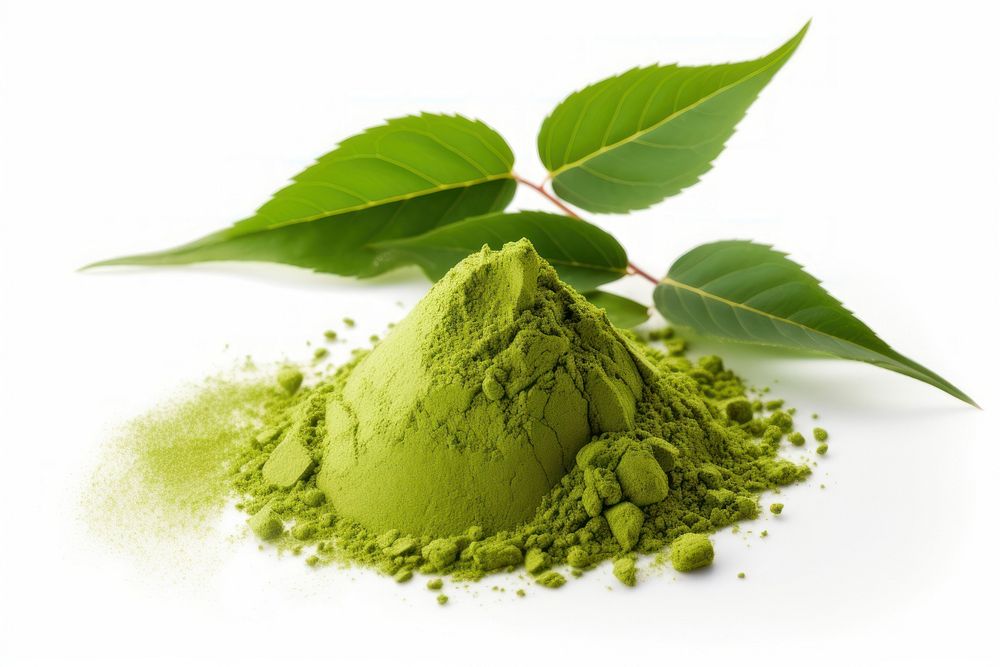Instant matcha green tea with leaf plant ingredient freshness. AI generated Image by rawpixel.