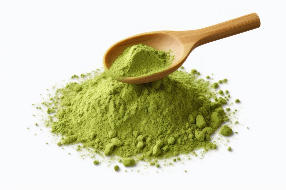Instant matcha green tea powder spoon ingredient. AI generated Image by rawpixel.