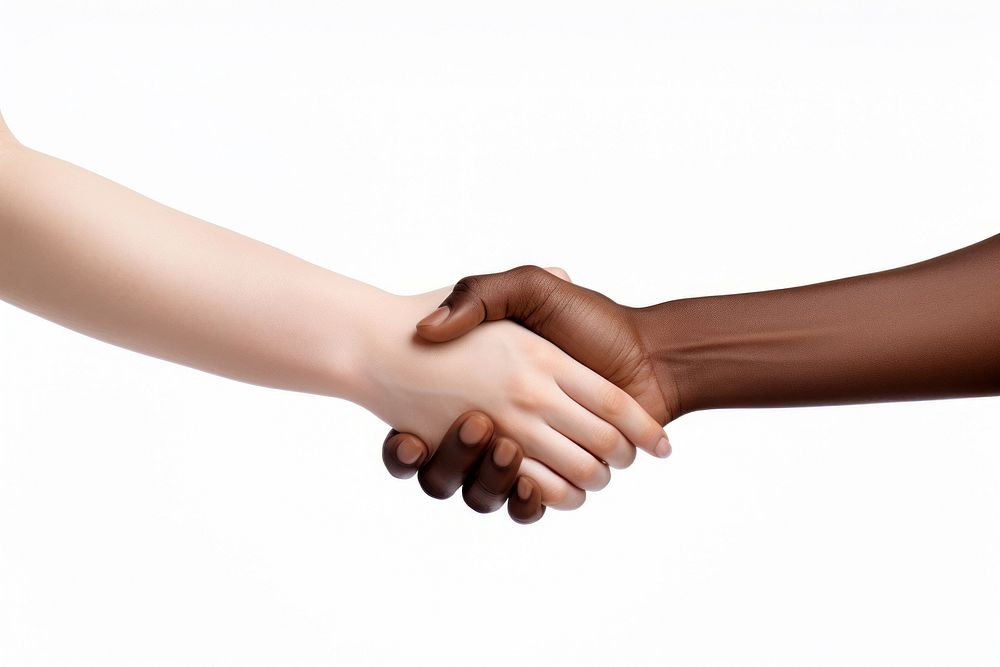Interracial couple holding hands handshake adult white background. AI generated Image by rawpixel.