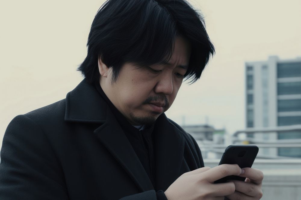 Japanese businessman in Tokyo with smart phone texting outdoors portrait adult photo. AI generated Image by rawpixel.