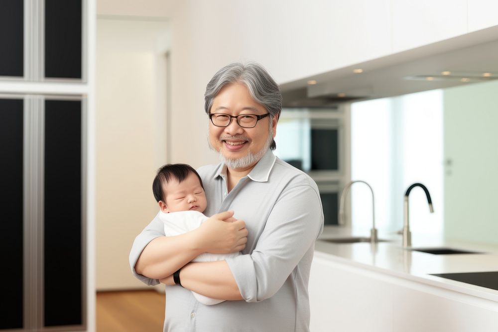 Japanese father holding his cute baby people togetherness architecture. AI generated Image by rawpixel.