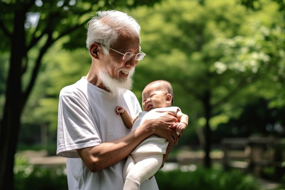 Japanese father holding his cute baby portrait people photo. AI generated Image by rawpixel.