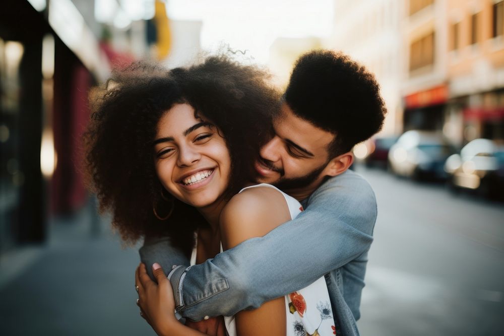 Latinx Happy couple hugging in morning photography laughing portrait. AI generated Image by rawpixel.