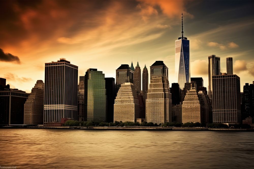 Manhattan architecture metropolis skyscraper. AI generated Image by rawpixel.