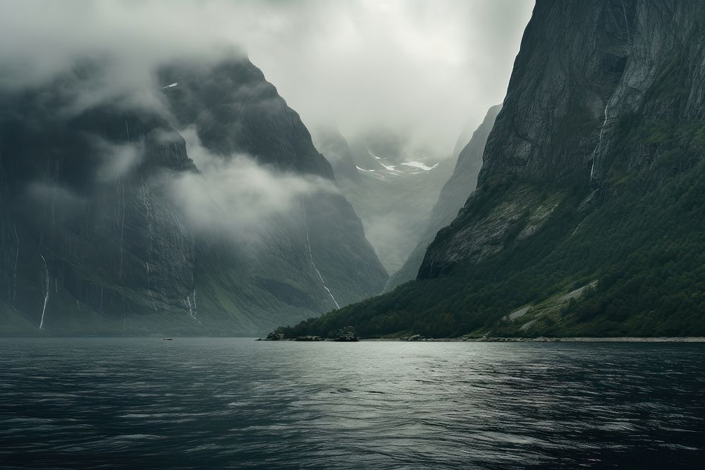 Norwegian Fjords landscape mountain outdoors. AI generated Image by rawpixel.