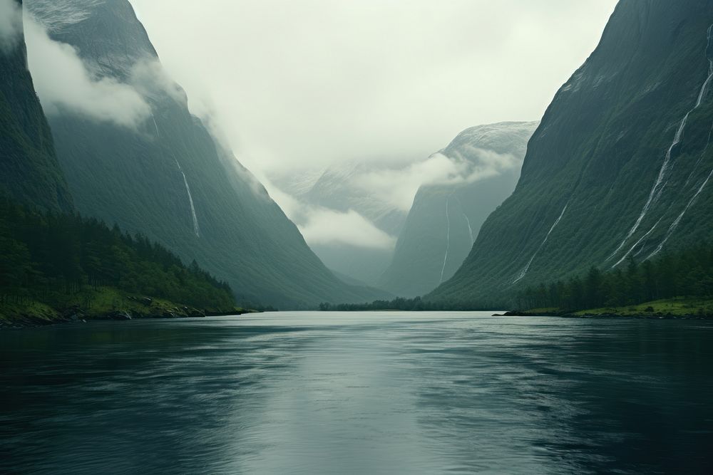 Norwegian Fjords landscape mountain outdoors. AI generated Image by rawpixel.