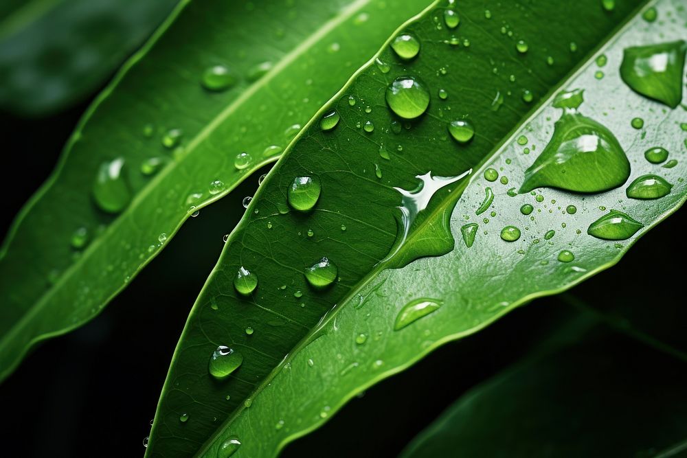 Rain water on a green leaf macro outdoors nature plant. AI generated Image by rawpixel.