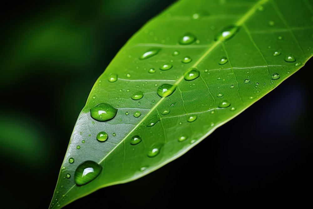 Rain water on a green leaf macro outdoors nature plant. AI generated Image by rawpixel.