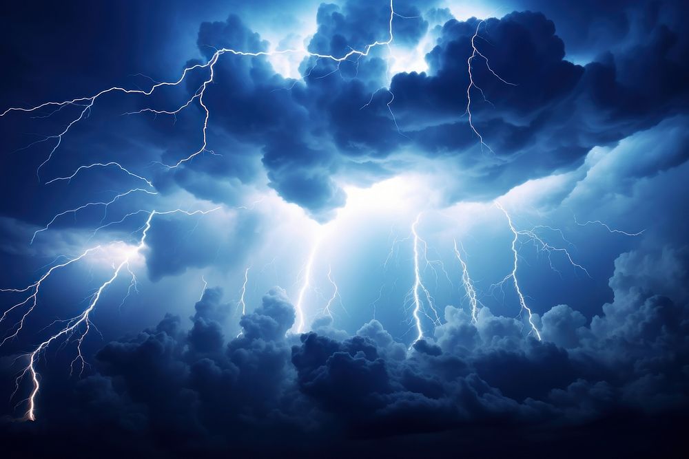 Sky with thunder thunderstorm lightning outdoors. AI generated Image by rawpixel.