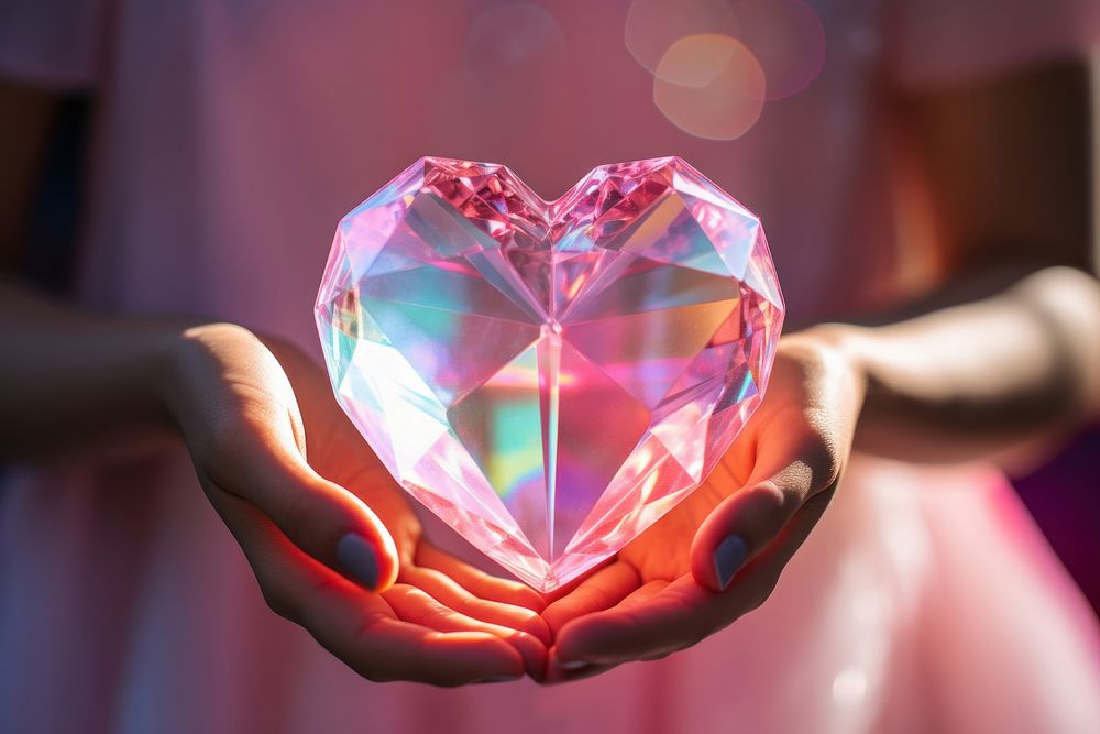 Hand holding big heart crystal jewelry celebration accessories. AI generated Image by rawpixel.