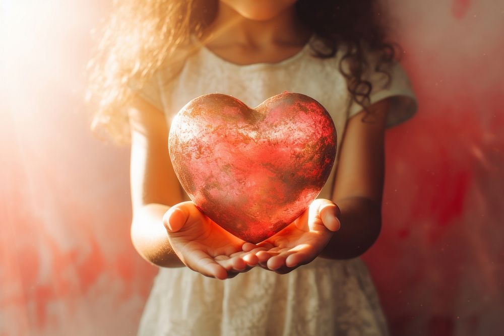 Hand holding big heart celebration standing sunlight. AI generated Image by rawpixel.