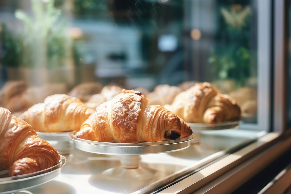 Pastries in a bakery croissant window bread. AI generated Image by rawpixel.